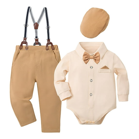 Ketyyh-chn99 Baby Boy Baptism Outfit 3-6 Months Baby Boys Formal Outfit 3 Pieces Bodysuit Newborn Gentleman Wedding Waistcoat Formal Suit Size for 3-6 Months,Khaki