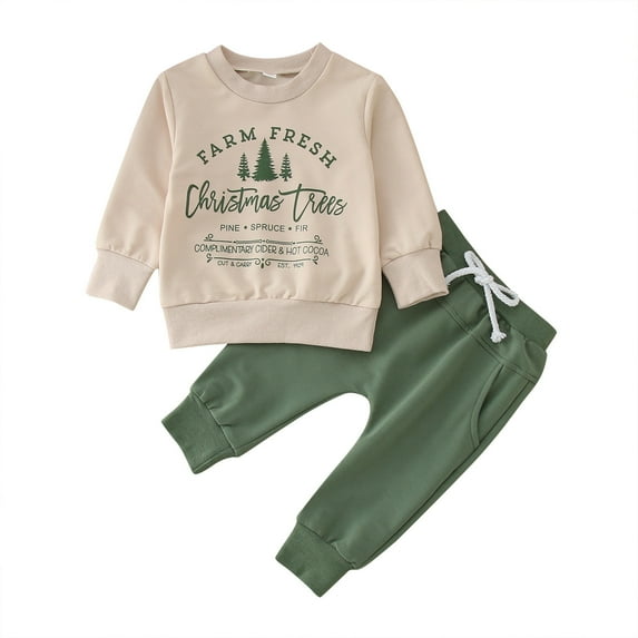 Ketyyh-chn99 Baby Boy Christmas Outfit Toddler Winter Clothes Long Sleeve Crewneck Sweatshirts + Pants Clothing Sets White,110