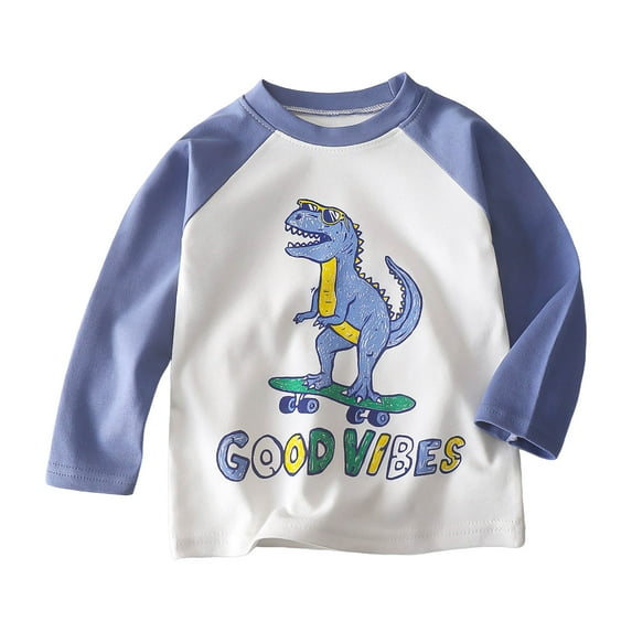 Ketyyh-chn99 Infant Plaid Shirts Kids Boys T Shirts Casual Long Sleeve Color Block Tops Crewneck Loose Basic Tees Size for 12-18 Months,Light Blue