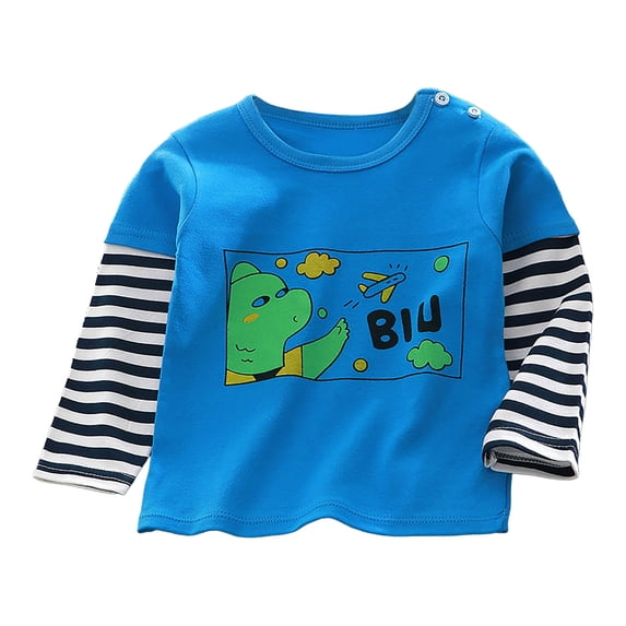 Ketyyh-chn99 Baby Boy Clothes Boys Fashion Boys' Long Sleeve Tees Tagless Crewneck Cotton Soft Shirts Size for 6-12 Months,Blue