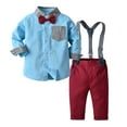 thumbnail image 1 of Ketyyh-chn99 Baby Boy Clothes Suits, Toddler Christmas Dress Shirt with Bowtie Suspender Pants Outfit Sets Gentleman Wedding Boys Dress Clothes Sky Blue,90, 1 of 5