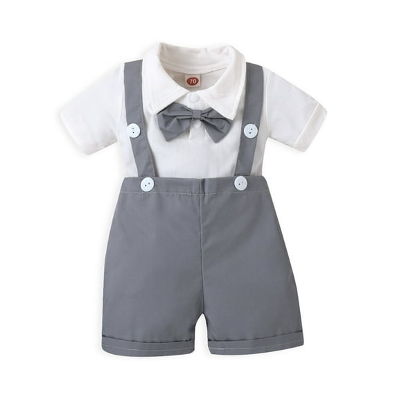 Ketyyh-chn99 Baby Boy Dress Clothes Baby Girl Suspenders Pant Sets Baby Boy Clothes Toddler Boy Outfits Gentleman Dress Romper + Pants + Bow Tie Cotton Suit Set Grey,6-12 Months