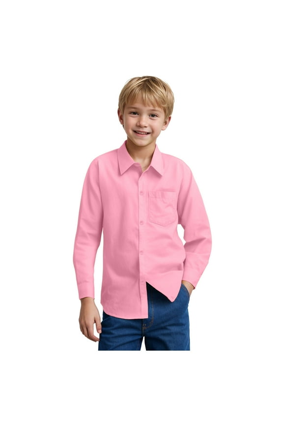 Baby Boy Flannel Shirt Toddler Plaid Shirt Baby Button Down Jacket Coat Boys' Long Sleeve Dress Shirts Classic Collared Button-Down Tshirt Solid Cotton Top Size for 9-10 Years,Pink