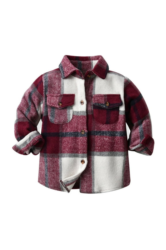 Baby Boy Flannel Shirt Toddler Plaid Shirt Baby Button Down Jacket Coat Toddle Baby Boy Fall Shirts Solid Half Button-up Long Sleeve Waffle Tops Casual Clothes Size for 3-4 Years,Wine
