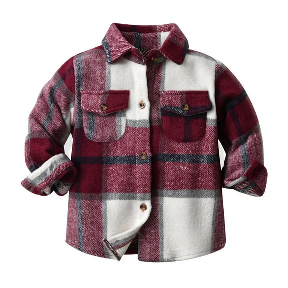 Ketyyh-chn99 Baby Boy Flannel Shirt Toddler Plaid Shirt Baby Button Down Jacket Coat Toddle Baby Boy Fall Shirts Solid Half Button-up Long Sleeve Waffle Tops Casual Clothes Size for 3-4 Years,Wine