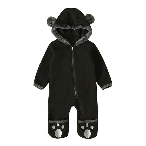 Ketyyh-chn99 Baby Boy Girls Winter Warm Rompers Footies Romper Hooded Fleece Jumper for Baby Jumpsuit Black,6-12 Months