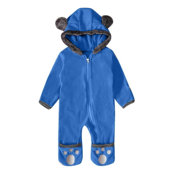 Ketyyh-chn99 Baby Boy Girls Winter Warm Rompers Footies Romper Hooded Fleece Jumper for Baby Jumpsuit Blue,18-24 Months