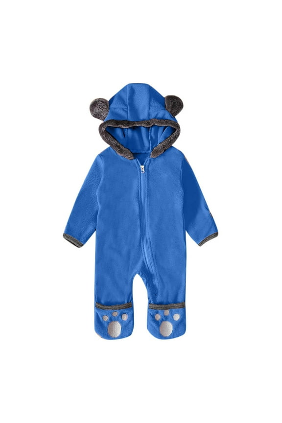 Baby Boy Girls Winter Warm Rompers Footies Romper Hooded Fleece Jumper for Baby Jumpsuit Blue,3-6 Months