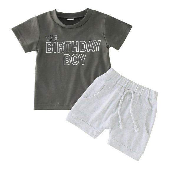Ketyyh-chn99 Baby Boy Suit Short Toddler Outfits Short Sleeve Tops Striped Shorts Summer Baby Boys Clothes Set Grey,12-18 Months
