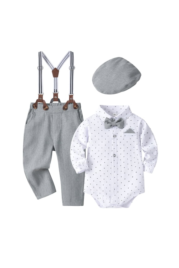 Baby Wedding Outfit Boy 18-24 Months Baby Boy Clothes Suit Toddler Outfits Formal Dress Waistcoat Pants Hat Bow Tie Set Size for 18-24 Months,Grey