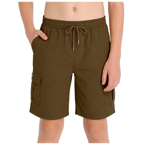 Ketyyh-chn99 Baby Boys' Cotton Shorts Kids Knee Length Lightweight Linen Shorts Loose Waist Casual Summer Bermuda Shorts with Pockets Size for 14-15 Years,Brown