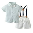 thumbnail image 1 of Ketyyh-chn99 Baby Boys Formal Suit Set Short Sleeve Romper Suspenders Shorts Fashion Set Bowtie Wedding Tuxedo Outfits Clothes Green,18-24 Months, 1 of 5