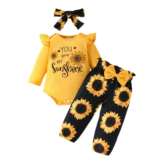 Ketyyh-chn99 New Born Clothes Baby Girl 0 3 6 9 12 18 Months Toddler Baby Girl Clothes Infant Girl Outfits Fall Ruffle Floral T-Shirt Top Pants Set Winter Spring Clothes Size for 0-3 Months,Yellow