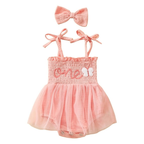 Ketyyh-chn99 Baby Clothes for Girls 1st Birthday Girl Gifts Baby Girl Clothes Infant Summer Outfits Cute Mesh Ruffle Sleeveless Romper Headband Set Size for 3-6 Months,Pink