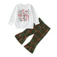 thumbnail image 1 of Ketyyh-chn99 Baby Girl Christmas Clothes Fall Letter Long Sleeve Knit Sweatshirt Flare Pants Trendy 2pcs Outfit Set White,90, 1 of 5