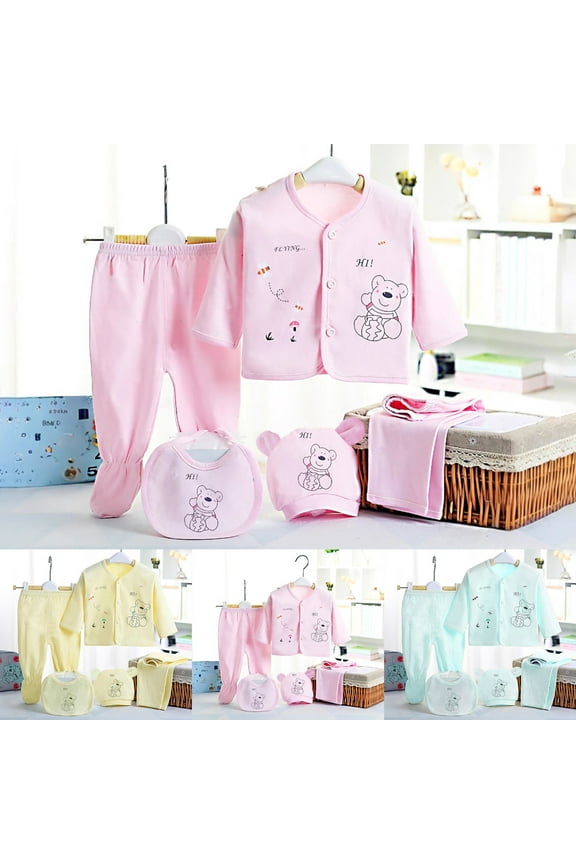 Baby Girl Clothes 0-3 Months Newborn Layette Gift Set for Baby Girls Tops+2 Pants+Bib+Hat 5PCS Size for 0-3 Months,Pink