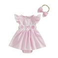 thumbnail image 1 of Ketyyh-chn99 Baby Girl Clothes 1st Birthday Girl Gifts Newborn Baby Girl Outfits Cute 3D Knit Floral Summer Clothes Infant Fly Sleeve Bubble Romper Headband Clothing Size for 0-3 Months,Pink, 1 of 6