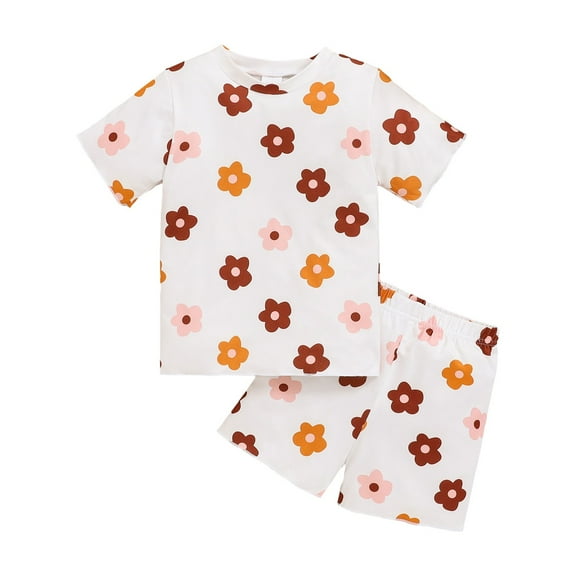 Ketyyh-chn99 Baby Girl Clothes Baby Girl Outfits Girls' 2-Piece Casual Shorts Set Ruffle Short Sleeve T Shirts Tops Floral Shorts 2Pcs Clothes Set for 9-12 Months,White