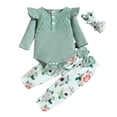 thumbnail image 1 of Ketyyh-chn99 Baby Girl Clothes Ruffle Long Sleeve Romper Floral Trousers Headband 3PCS Set Winter Clothes Outfits Green,90, 1 of 5