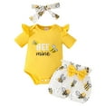 thumbnail image 1 of Ketyyh-chn99 Baby Girl Gifts Baby Girl Summer Clothes Ruffle Ribbed Romper Tops Floral Shorts Set + Headband Size for 6-9 Months,Yellow, 1 of 3