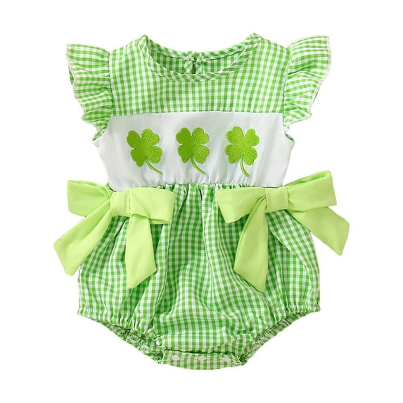 Ketyyh-chn99 Baby Girl Outfit Smocked Romper Plaid Bodysuit Cute Toddler Summer Clothes for 0-3 Months,Green