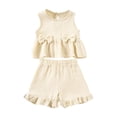 thumbnail image 1 of Ketyyh-chn99 Baby Girl Short Sets Toddler Girl Summer Clothes Baby Solid Linen Outfit Bows Ruffle Tank Tops Shirts + Ruffled Short Set Size for 6-9 Months,White, 1 of 8