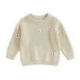 thumbnail image 1 of Ketyyh-chn99 Baby Girl Sweater Pullover Toddler Autumn Sweater Cute Flower Jacquard Long Sleeve Round Neck Knitwear Winter Clothes Crewneck Knit Sweaters Beige,80, 1 of 4