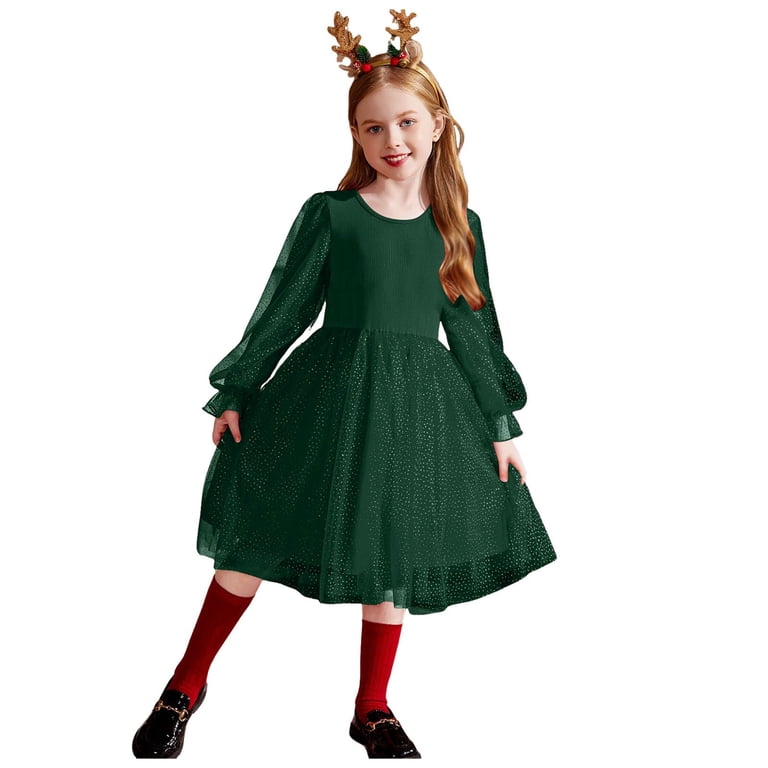 Toddler Velvet Dress Dark Green Toddler Girl's Dark Green Velvet Dress -  Long Sleeve Ruffle A-Line Gown For Christmas & Holidays (9-12 Months) Baby  Girls Vintage Ruffle A-line Dress