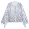 thumbnail image 1 of Ketyyh-chn99 Baby Girl Zip-up Jacket Baby Girls Denim Jacket with Collar Long Puff Sleeves Snap Button Closure Loose Soft Tunic Size for 6-8 Years,Silver, 1 of 2