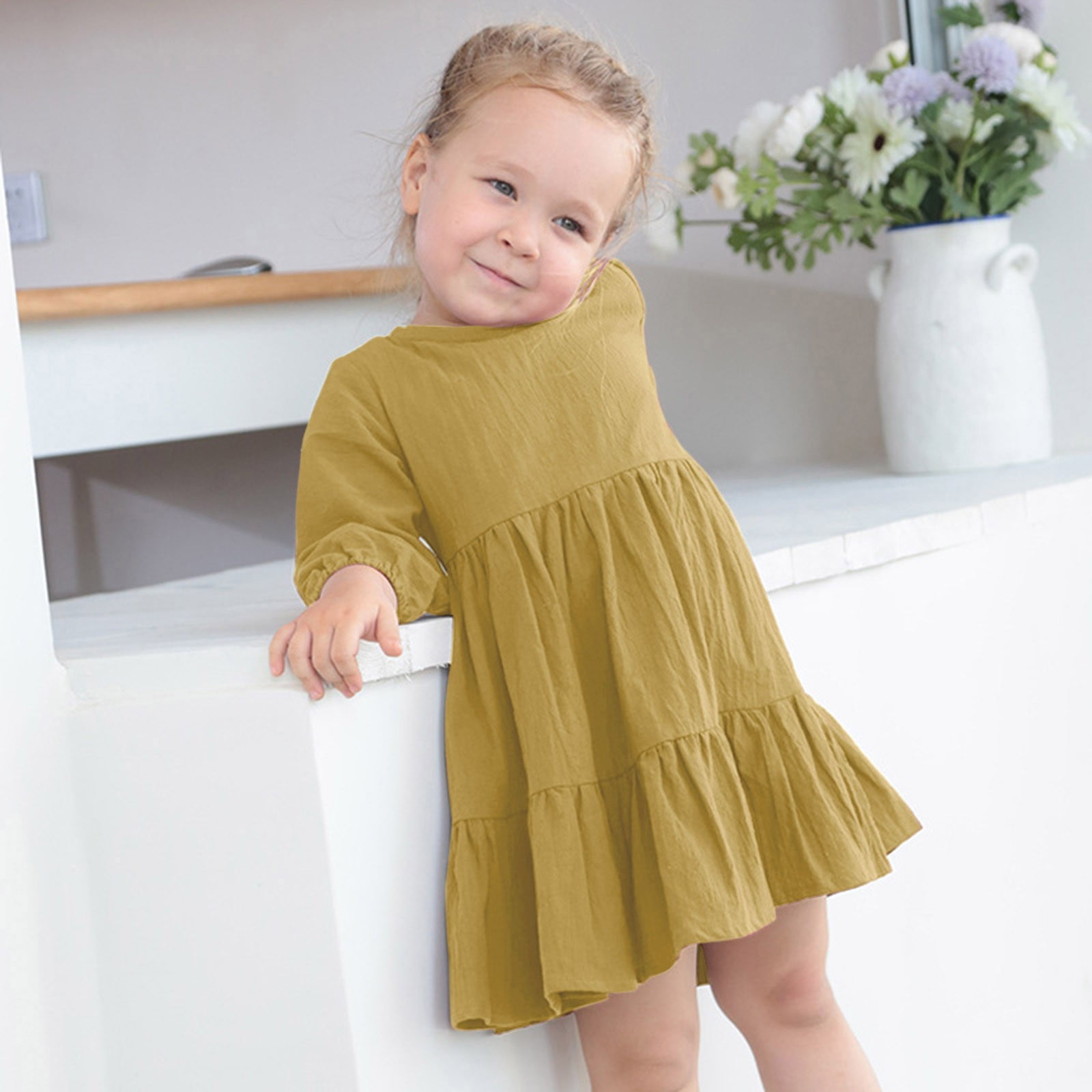 New Baby Girl Winter Dress In Fleece Stuff Style Pearl In Peach Color From 1 To 6 Months On Sale main image 1