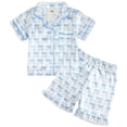 thumbnail image 1 of Ketyyh-chn99 Baby Girls' Pajama Sets Toddler Kids Girl Silk Pajamas Baby Ruffled Sleeve Button Down Satin Silk Pjs Sleepwear Loungwear Shorts Set Size for 18-24 Months,Sky Blue, 1 of 9