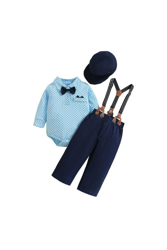 Baby Suits Baby Boys Suits Infant Gentleman Formal Wedding Suspenders Outfit with Bowtie Clothes Set Navy,0-6 Months