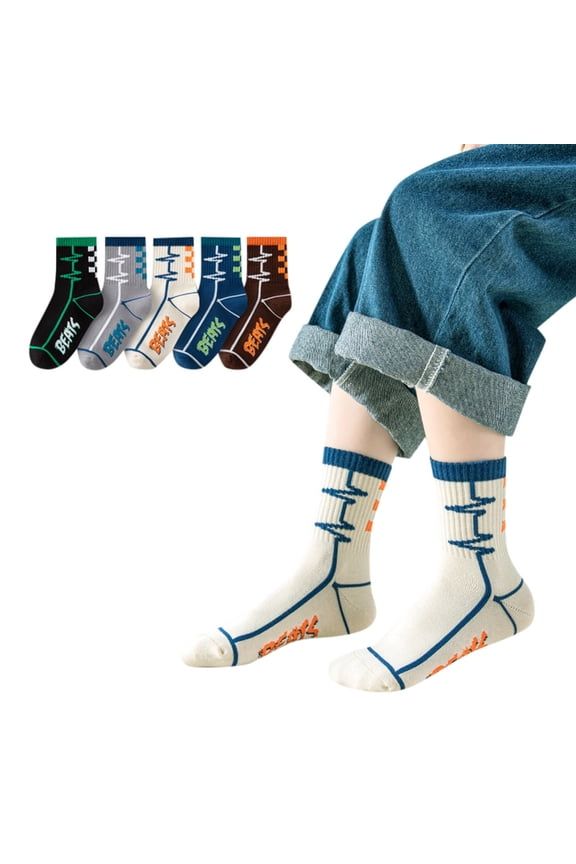 Baby Toddler Boy Socks Kids Non Skid Socks Anti-Slip Crew Cotton Socks for Boys Socks, 5 Pack White,L