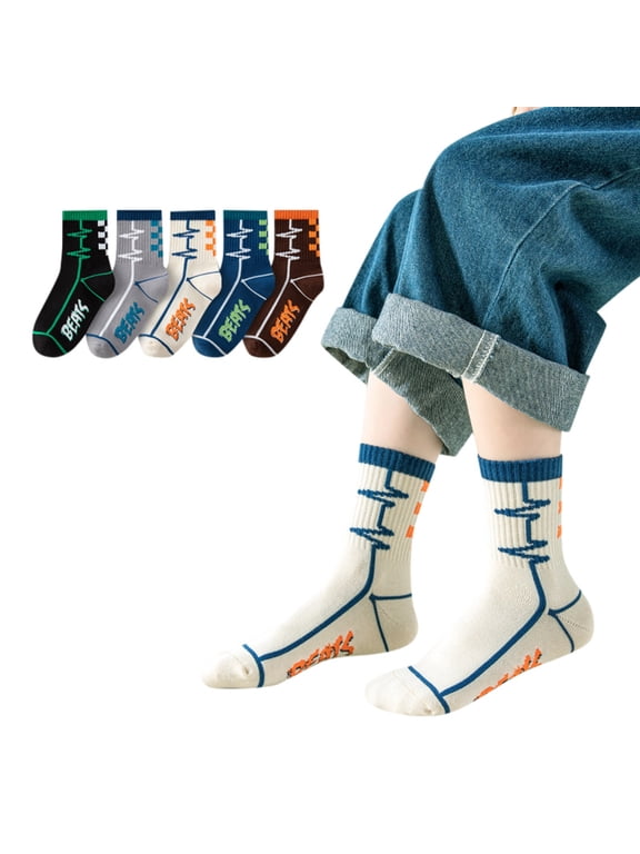 Socks for Girls Boys Girls Socks Cotton Sport School Crew Children Toddler Socks 5 Pairs Gifts for Kids White,XL