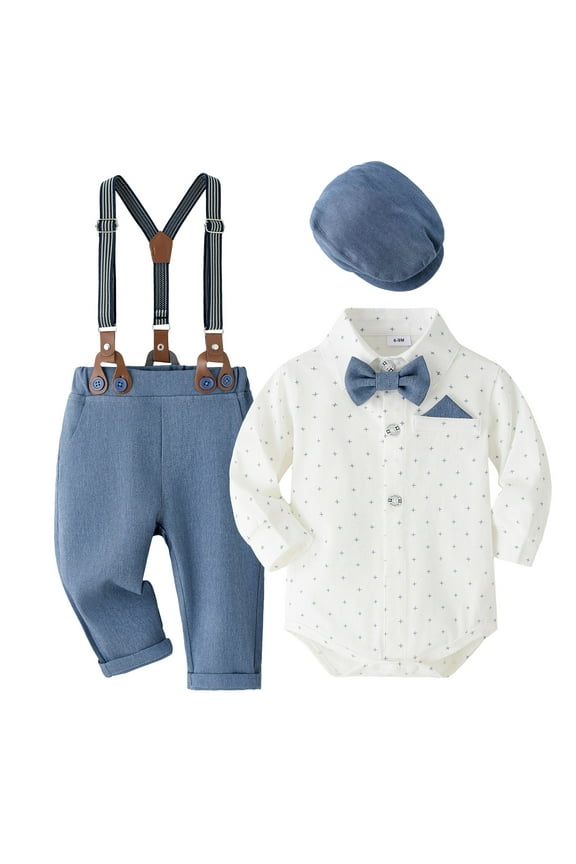Baby Boy Christening Outfit 3-6 Months Baby Boy Clothes Suit Toddler Outfits Formal Dress Waistcoat Pants Hat Bow Tie Set Size for 3-6 Months,Blue