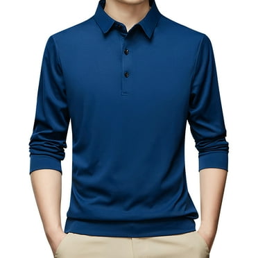 Ketyyh-chn99 Big and Tall Mens Shirts Classic Fit Tops Buttons Polo Shirt Long Sleeve Pullover Blue,3XL
