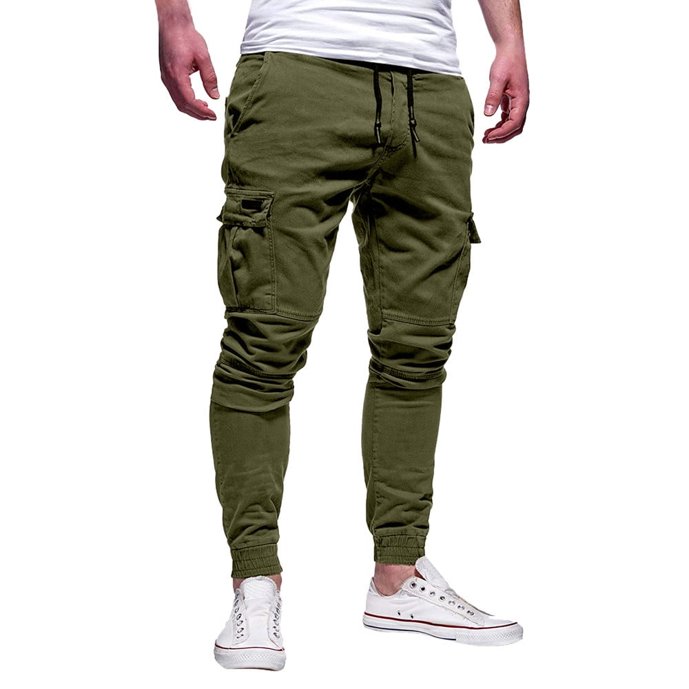 Ketyyh chn99 Big and Tall Pants for Men Drawstring Waist Loose Fit Cropped Jogger Cargo Pants Army Green M Walmart