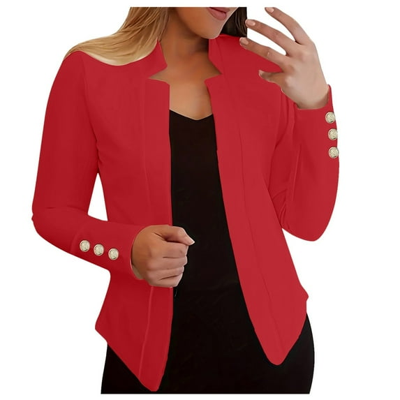 Ketyyh-chn99 Blazers for Women Business Casual Coats Fashion Blazers for Women Button Lapel Collar Jacket Suit Blazer with Pockets Womens Summer Tops Trendy Long Sleeve Casual Coat/Jacket Red,XL