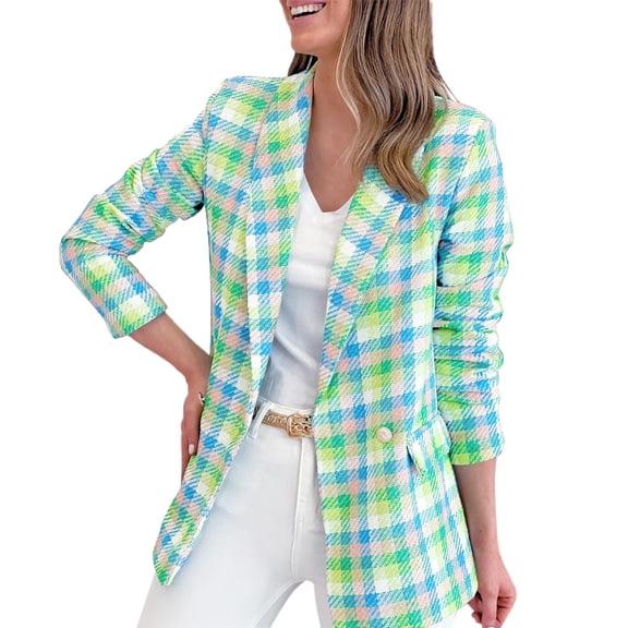 Ketyyh-chn99 Blazers for Women Ladies Slim Fit Office Work Long Sleeve Open Front Blazer Blue,M