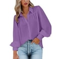 thumbnail image 1 of Ketyyh-chn99 Blouses for Women Solid Color Casual Loose Long Sleeve Button Up Shirt Purple,XL, 1 of 5