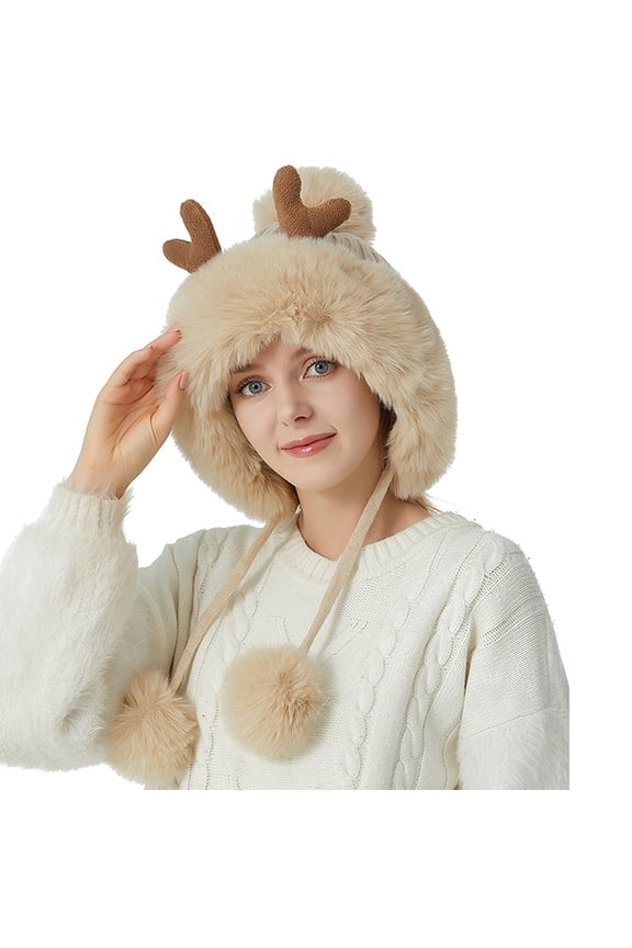 -chn99 Bomber Safety Women's Hat Cossack Pompom Cap for Winter Ski Snow