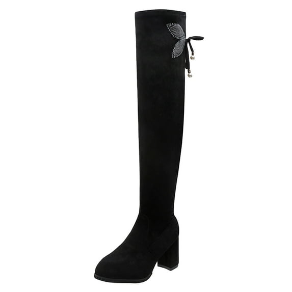 Ketyyh-chn99 Boots for Women Knee High Long Boots Winter Shoes Leather Over The Knee Boots Platform Thigh High Boots Round Toe Side Zipper Dress High Heel Boots Dark Blue,7.5