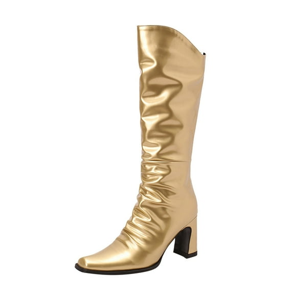 Ketyyh-chn99 Boots for Women Fashion Knee High Round Toe High Heel Platform Boots Gold,40