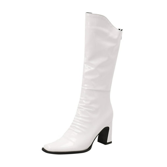 Ketyyh-chn99 Boots for Women Fashion Knee High Round Toe High Heel Platform Boots White,41