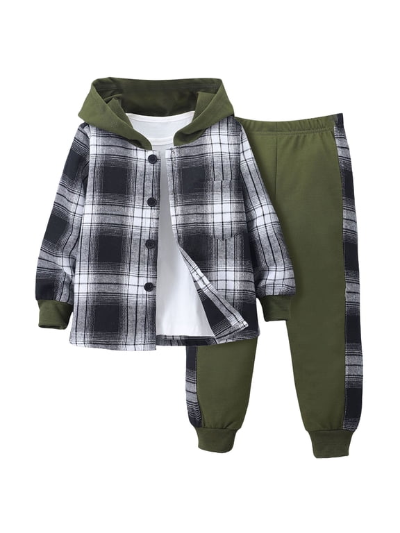 Boy Gift Sets 3T 4T 5T 6T 7T Boys Clothes 2 Piece Baby Boys Outfits Plaid Hooded Toddler Boys Top Pants Set Size for 4 Years,AG