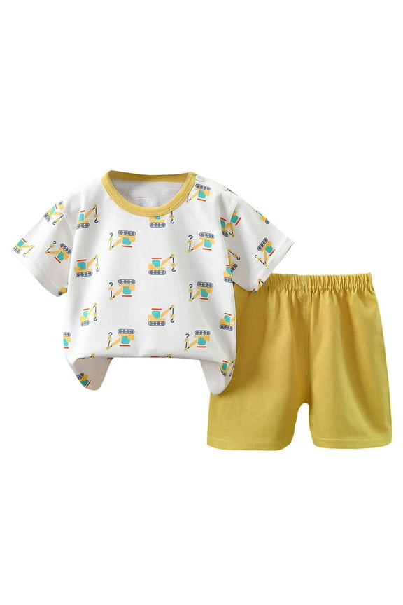 Boys Athletic Short Sleeve Set Toddler Baby Boy Clothes Summer Outfits Sleeveless Waffle-Knit Tank Tops T-Shirt+Casual Shorts 2pcs Clothing Set Size for 4-5 Years,Light Yellow