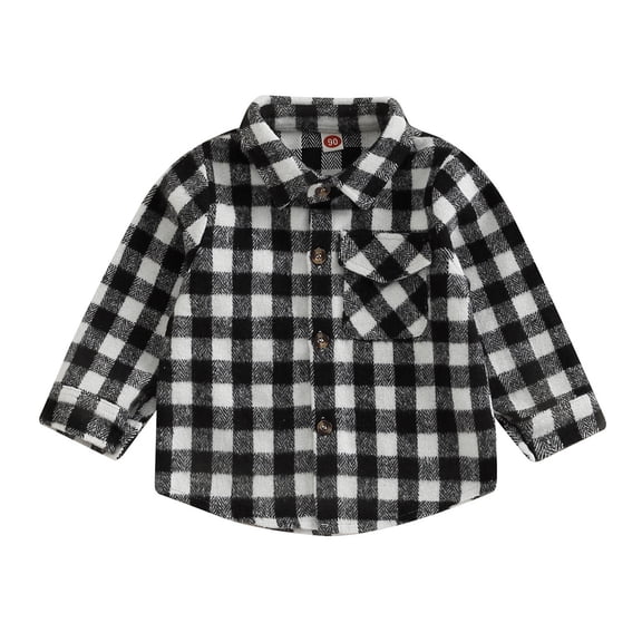 Ketyyh-chn99 Boys Button Down Shirt Long Sleeve 2025 Toddler Baby Boys Girls Flannel Plaid Jacket Long Sleeve Button Down Pocketed Shirts Coats Shacket Cardigan Top for3-4 Years,Black