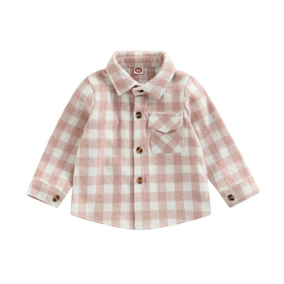 Ketyyh-chn99 Boys Button Down Shirt Long Sleeve 2025 Toddler Baby Boys Girls Flannel Plaid Jacket Long Sleeve Button Down Pocketed Shirts Coats Shacket Cardigan Top for3-4 Years,Pink