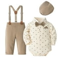 thumbnail image 1 of Ketyyh-chn99 Boys Christening Outfits Baby Boy Clothes Newborn Infant Gentleman Outfit Shirt+Bowtie+Suspender Pant Baby boy Suit Clothing Set Size for 12-18 Months,Khaki, 1 of 9