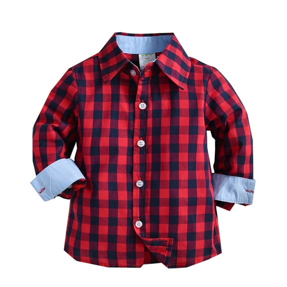 Ketyyh-chn99 Boys Girls Flannel Plaid Shirt Jacket Boys' Button-Down Shirts Cowboy Western Plaid Long Sleeve Toddler Kids Outfit Size for 12-18 Months,A